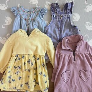 GAP Baby Blue and White Striped Dress with Pink & Yellow Floral Embroidery